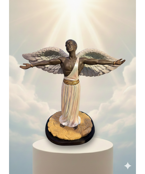 Guardian Angel with Iridescent Gown and Golden Accents