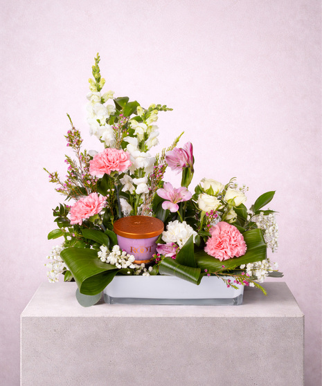 Snapdragon and Carnation Candle Tray Arrangement