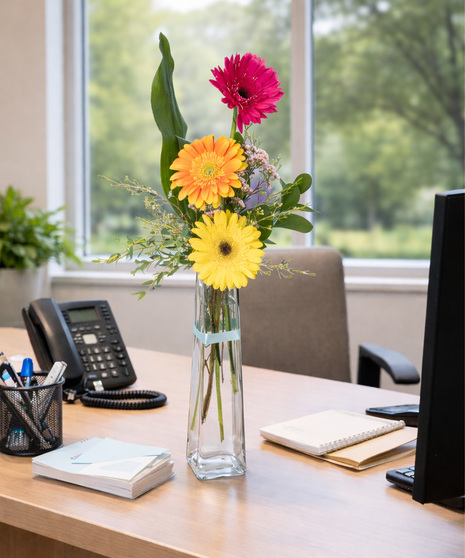 Gerbera Daisy and Waxflower Modern Arrangement.