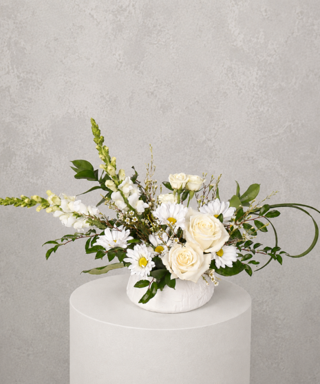 Rose, Snapdragon, and Daisy Ceramic Bowl Arrangement