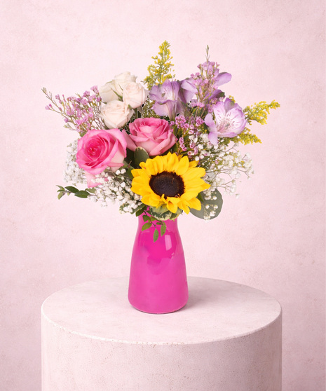 Sunflower and Rose Mixed Floral Arrangement