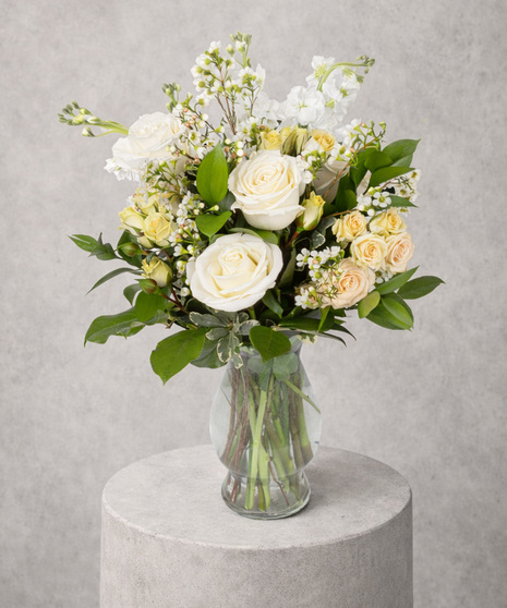 Rose and Stock White Floral Arrangement
