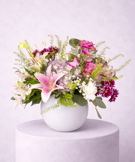 Lily, Rose, and Hydrangea Arrangement