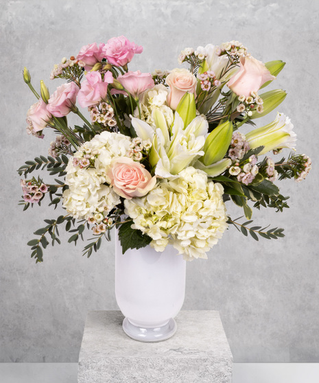 Rose, Lily, and Hydrangea Pastel Arrangement